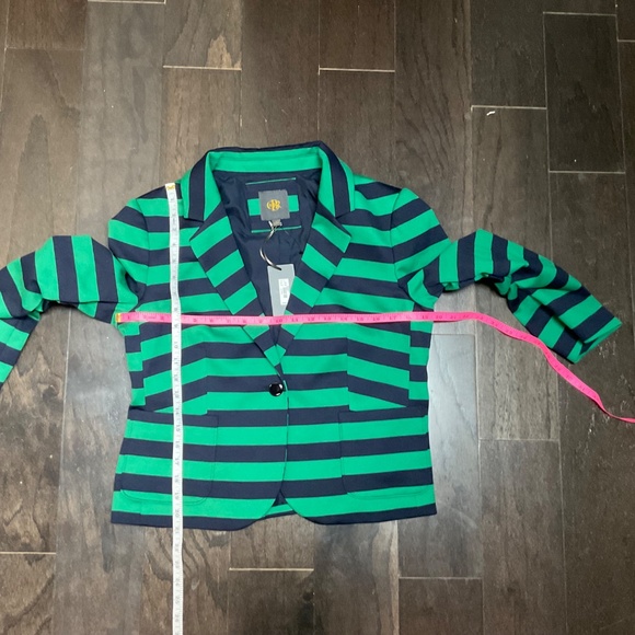 Outback Red by The Limited Blazer Jacket Navy and Green stripe 3/4 sleeve NWT - Picture 6 of 12